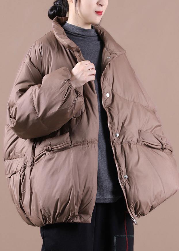 Fine Chocolate Goose Down Coat Down Jacket Stand Collar Chinese Button Overcoat