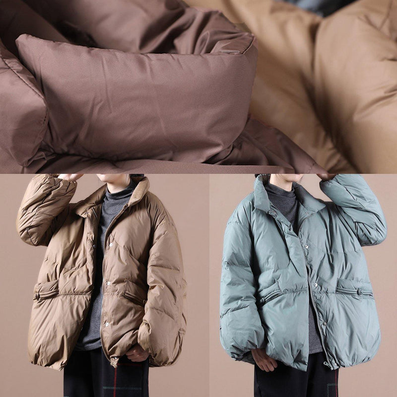 Fine Chocolate Goose Down Coat Down Jacket Stand Collar Chinese Button Overcoat