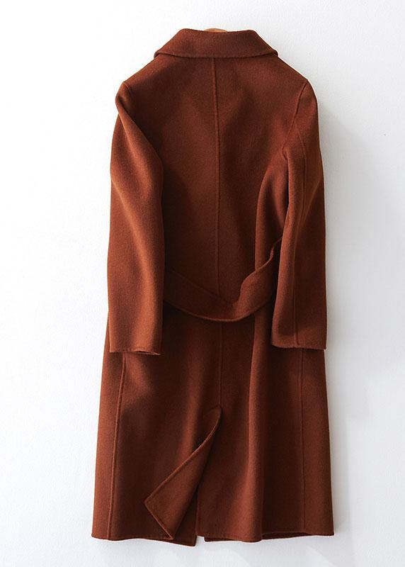 Fine Chocolate Woolen Coats Oversize Mid-length Coats Back Open Coat Lapel Collar