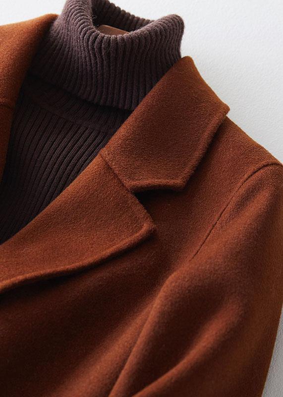 Fine Chocolate Woolen Coats Oversize Mid-length Coats Back Open Coat Lapel Collar