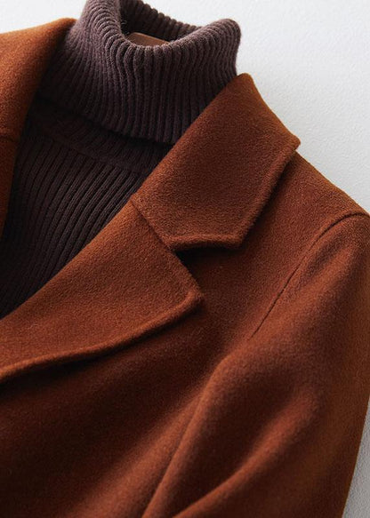 Fine Chocolate Woolen Coats Oversize Mid-length Coats Back Open Coat Lapel Collar