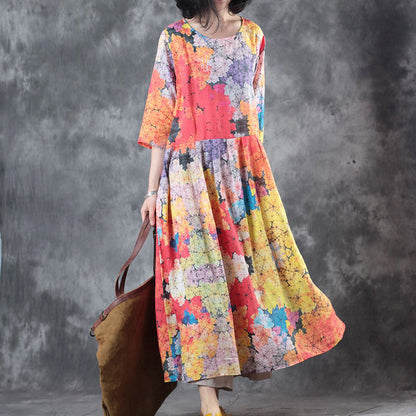 Fine Long Linen Dresses O Neck Pockets Caftans New Half Sleeve Baggy Dresses Kaftans