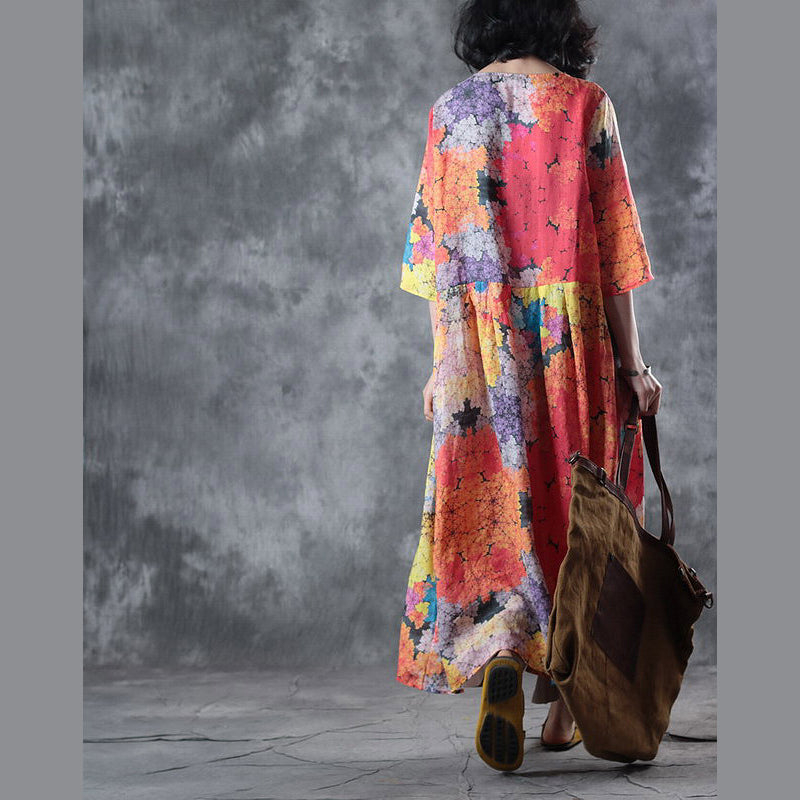 Fine Long Linen Dresses O Neck Pockets Caftans New Half Sleeve Baggy Dresses Kaftans