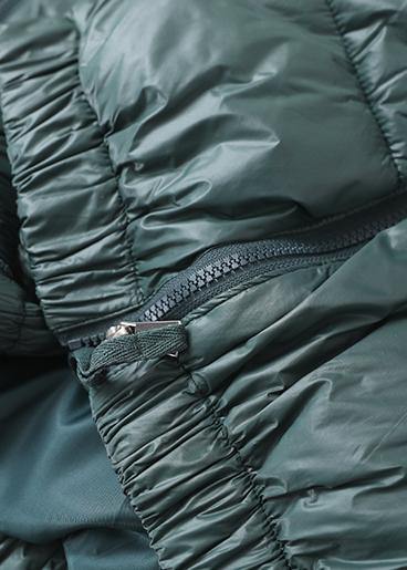 Fine Green Goose Down Coat Loose Fitting Winter Jacket Patchwork Plaid Side Zippered Jackets