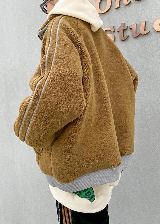 Fine Khaki Wool Winter Jackets Lapel Zippered Coats