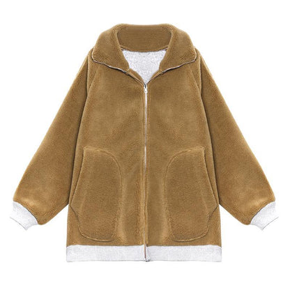 Fine Khaki Wool Winter Jackets Lapel Zippered Coats