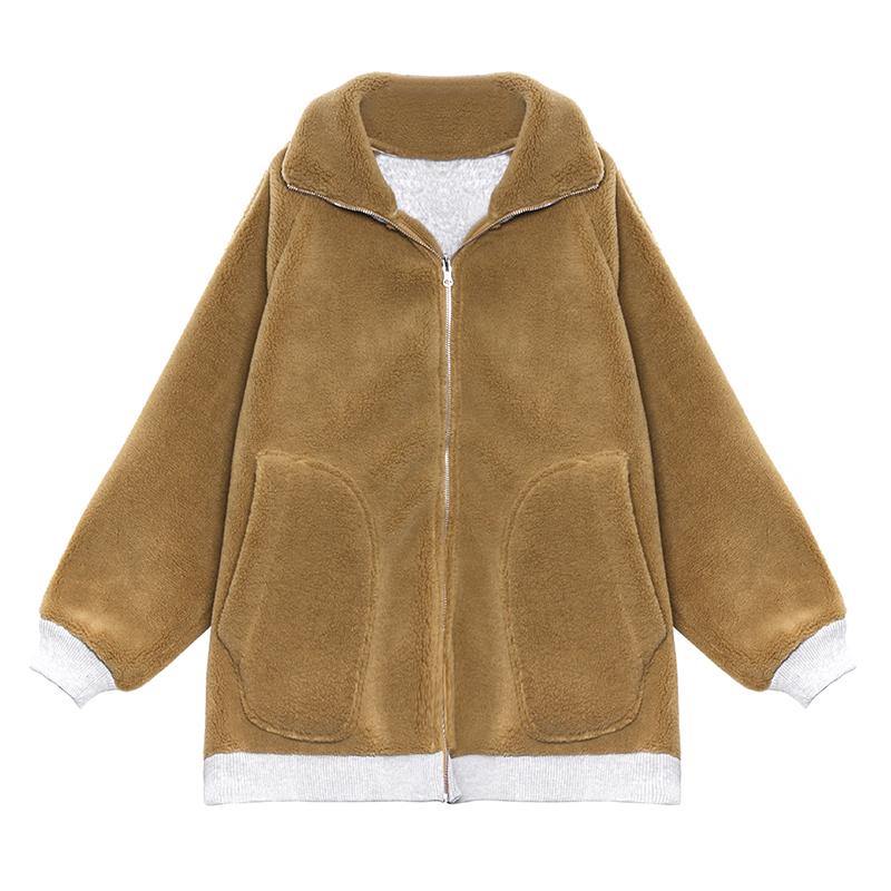 Fine Khaki Wool Winter Jackets Lapel Zippered Coats