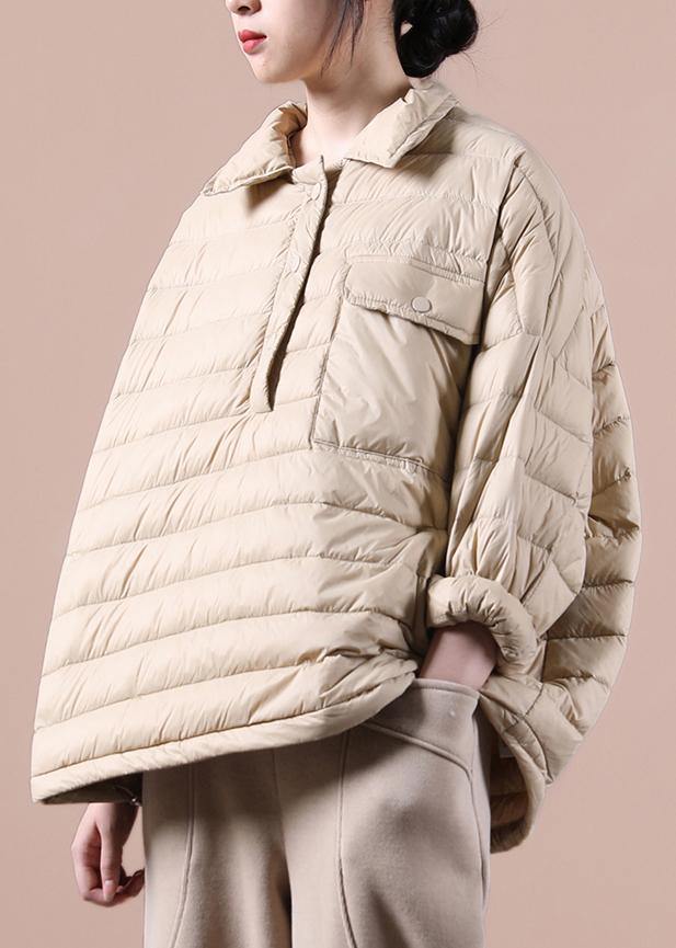 Down Jacket Overcoat Red Lapel Pockets Goose Down Coat