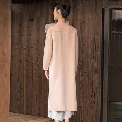 Fine Nude Pink Woolen Coats Oversized Long Sleeve Medium Length Jackets Embroidery Coats