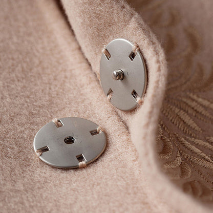Fine Nude Pink Woolen Coats Oversized Long Sleeve Medium Length Jackets Embroidery Coats
