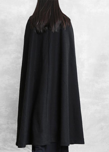 Fine Oversize Long Coat Black Pockets Extra Large Hem Woolen Outwear