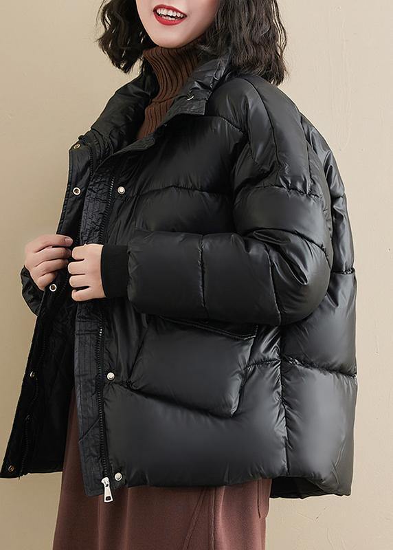 Fine Oversize Winter Outwear Black Patchwork Stand Collar Warm Coat