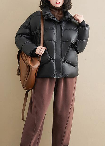 Fine Oversize Winter Outwear Black Patchwork Stand Collar Warm Coat