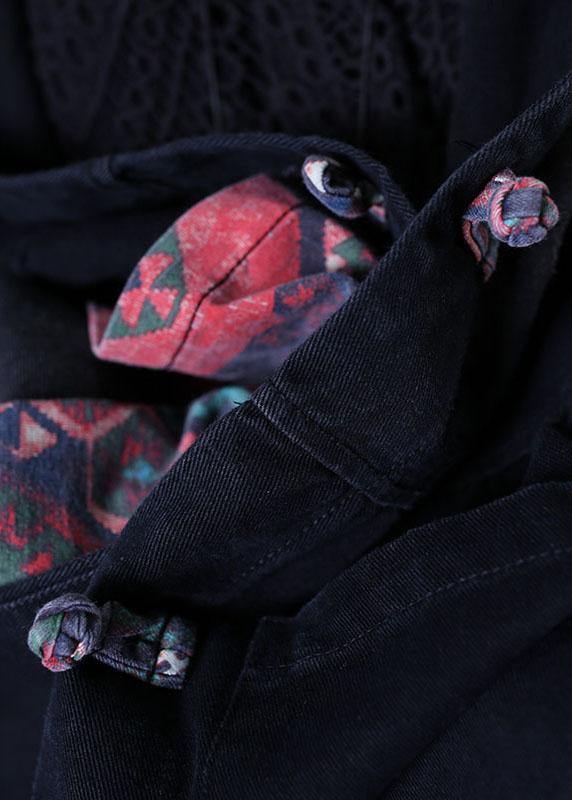 Fine Oversized Maxi Coat Fall Black Patchwork Hooded Coats