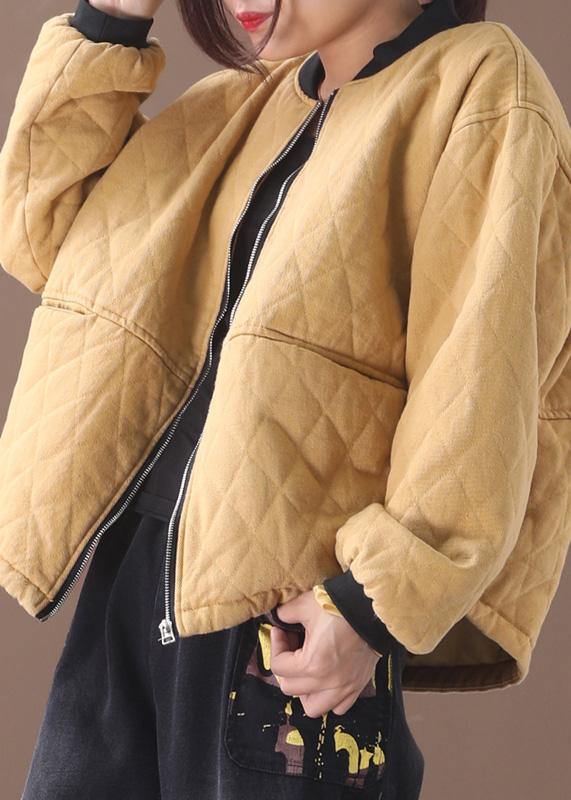 Fine Oversized Winter Jacket Outwear Yellow Stand Collar Outfit
