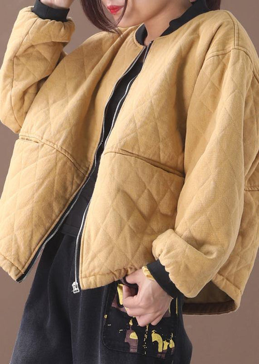 Fine Oversized Winter Jacket Outwear Yellow Stand Collar Outfit