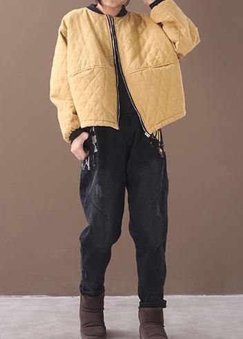 Fine Oversized Winter Jacket Outwear Yellow Stand Collar Outfit