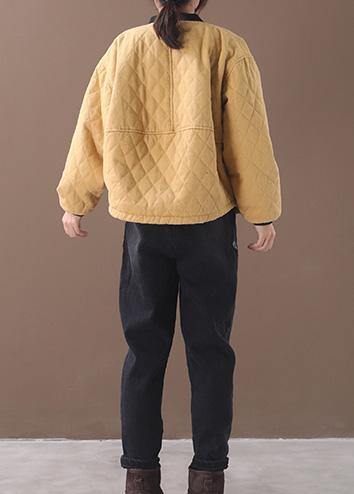 Fine Oversized Winter Jacket Outwear Yellow Stand Collar Outfit