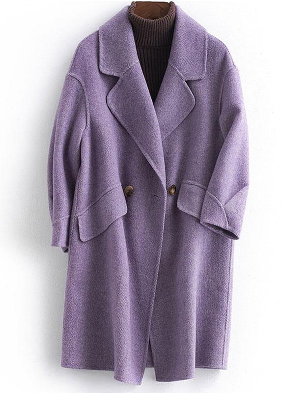 Fine Pink Woolen Notched Coat Oversize Mid-length Pockets Coats