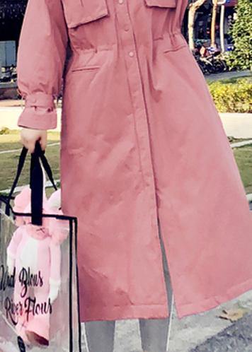 Fine Pink Warm Winter Coat Parka Hooded Flare Sleeve Overcoat