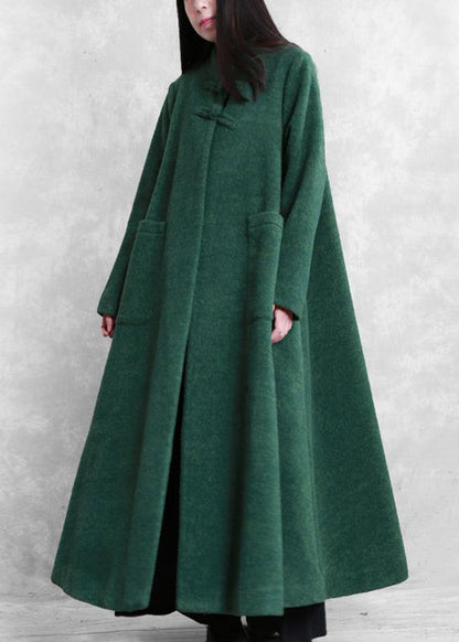 Fine Coats Coat Green Stand Collar Pockets Woolen Coats