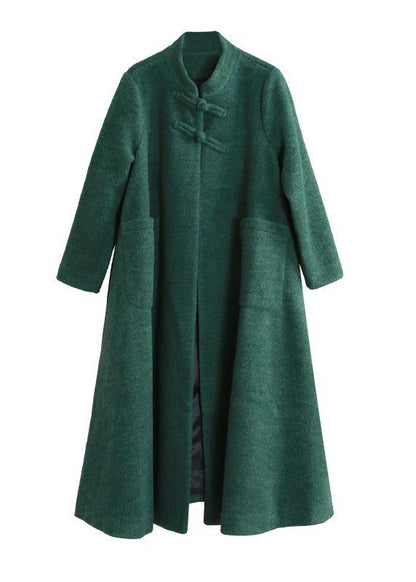 Fine Coats Coat Green Stand Collar Pockets Woolen Coats