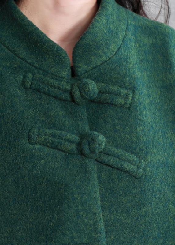 Fine Coats Coat Green Stand Collar Pockets Woolen Coats