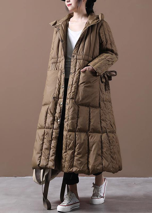 Fine Winter Winter Overcoat Chocolate Hooded Pockets Goose Down Coat