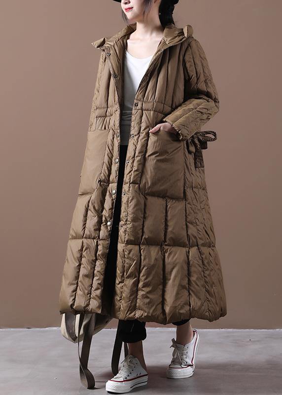 Fine Winter Winter Overcoat Chocolate Hooded Pockets Goose Down Coat