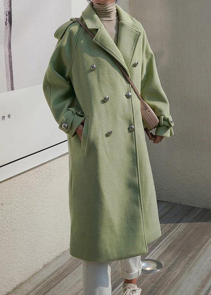 Fine Winter Coat Back Open Coats Green Double Breast Wool Coat for Woman