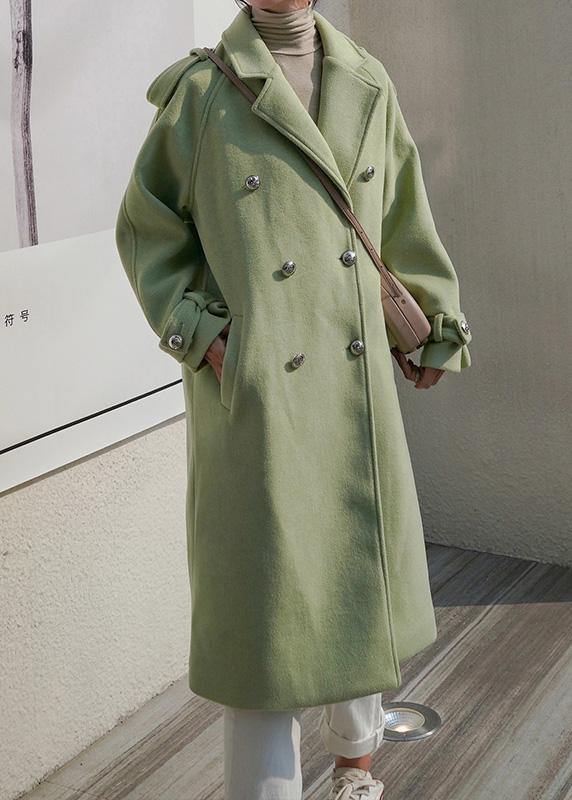 Fine Winter Coat Back Open Coats Green Double Breast Wool Coat for Woman