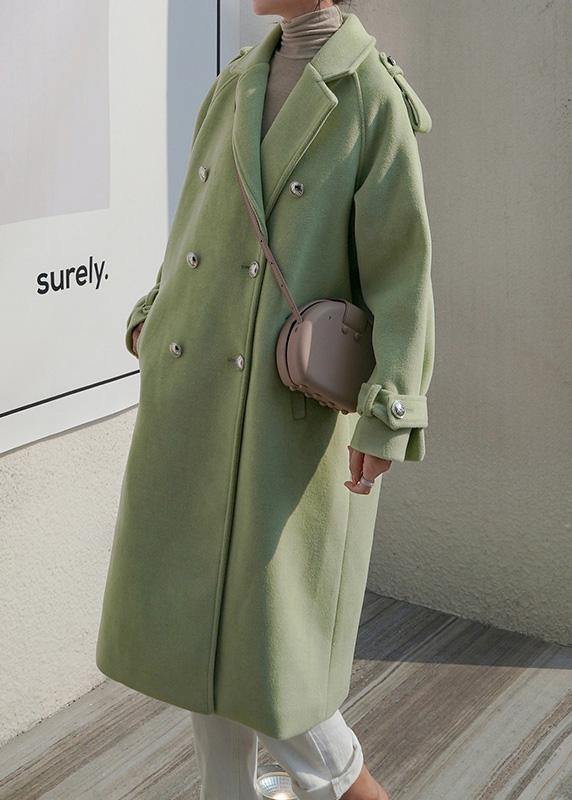 Fine Winter Coat Back Open Coats Green Double Breast Wool Coat for Woman