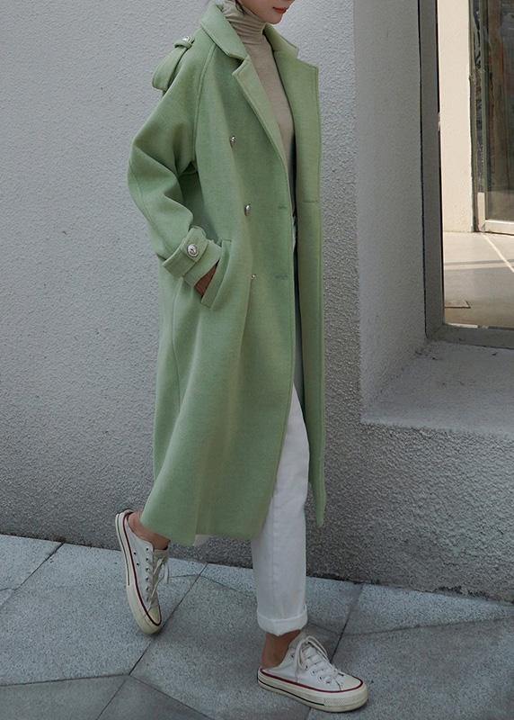 Fine Winter Coat Back Open Coats Green Double Breast Wool Coat for Woman