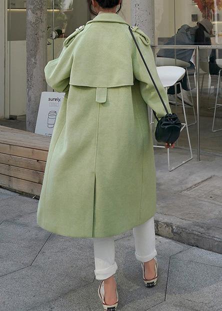 Fine Winter Coat Back Open Coats Green Double Breast Wool Coat for Woman