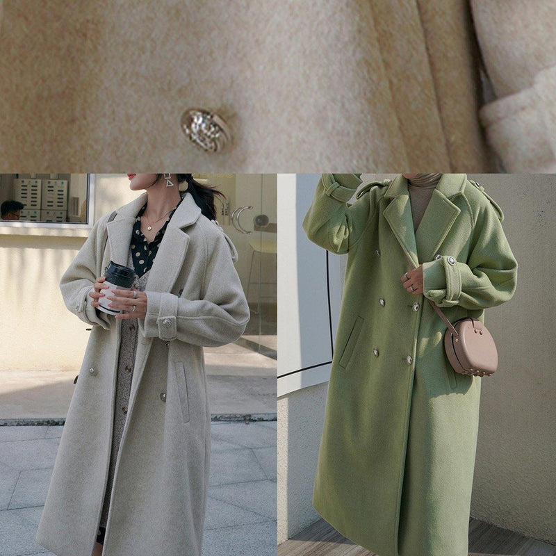 Fine Winter Coat Back Open Coats Green Double Breast Wool Coat for Woman