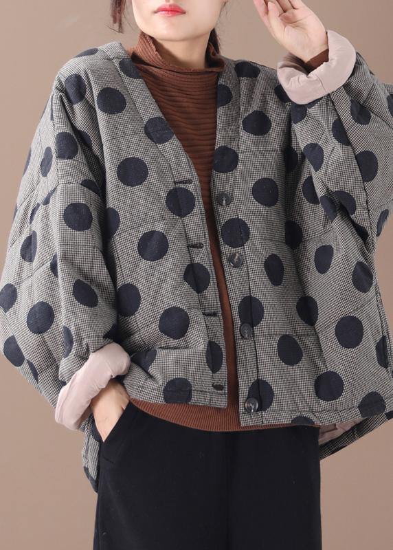 Fine Clothing Jackets Black Plaid Dotted V Neck Button Down Parka
