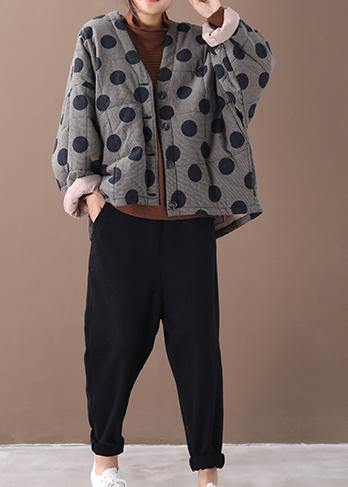 Fine Clothing Jackets Black Plaid Dotted V Neck Button Down Parka
