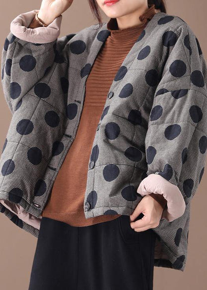 Fine Clothing Jackets Black Plaid Dotted V Neck Button Down Parka