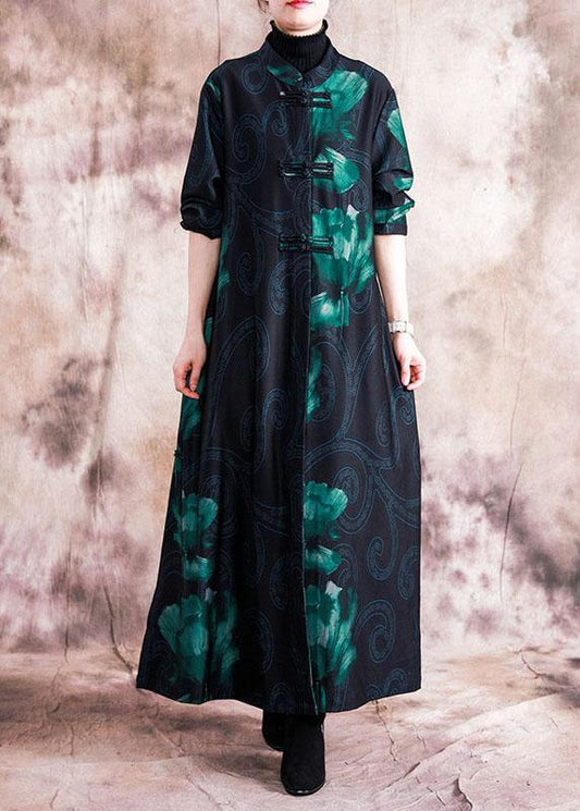 Fine Clothing Long Coats Fall Red Patchwork Blue Print Chinese Button Coat for