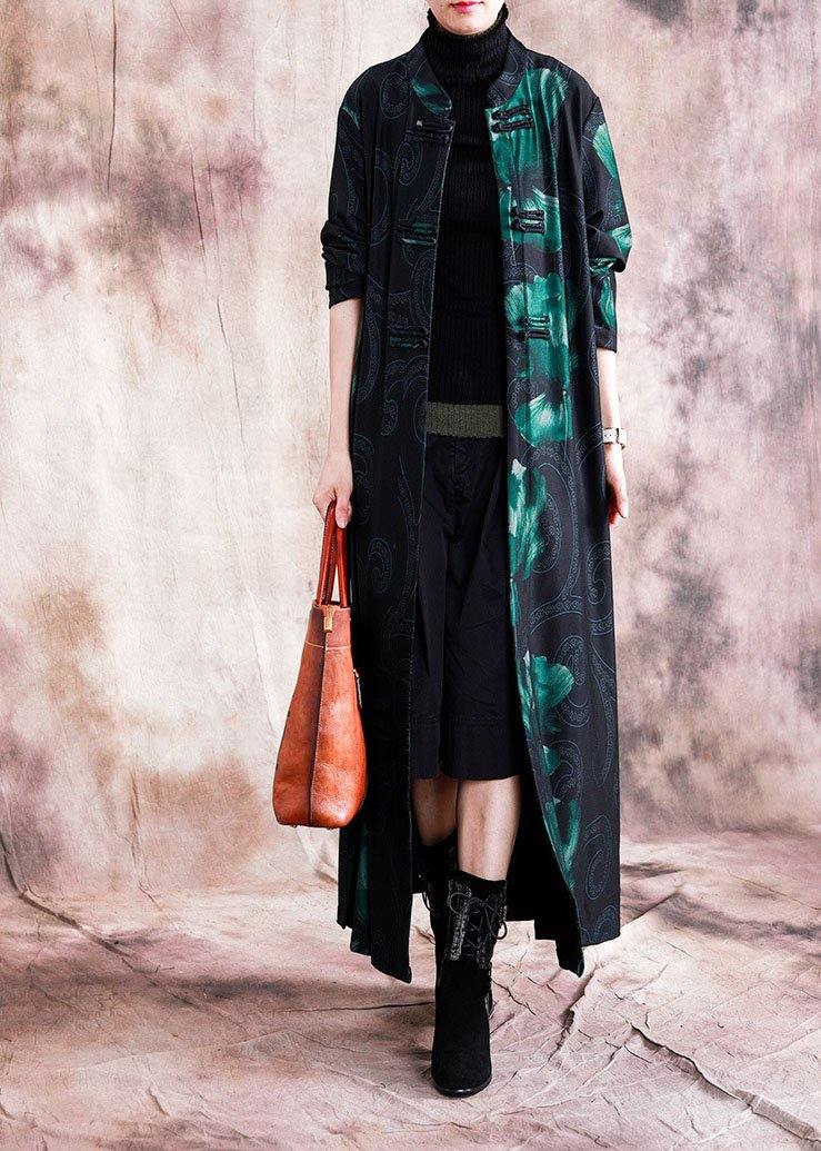 Fine Clothing Long Coats Fall Red Patchwork Blue Print Chinese Button Coat for