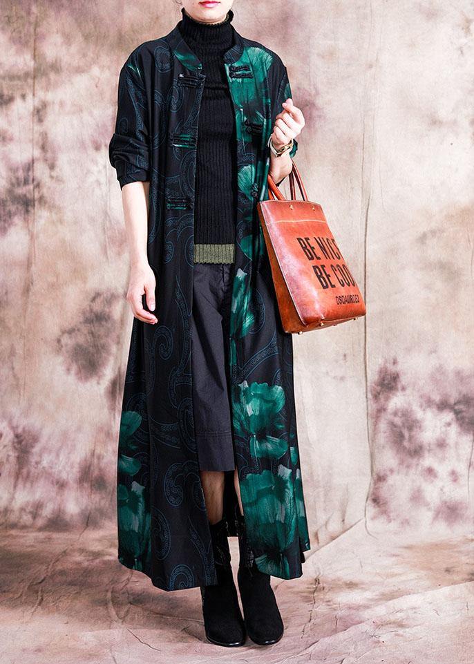 Fine Clothing Long Coats Fall Red Patchwork Blue Print Chinese Button Coat for