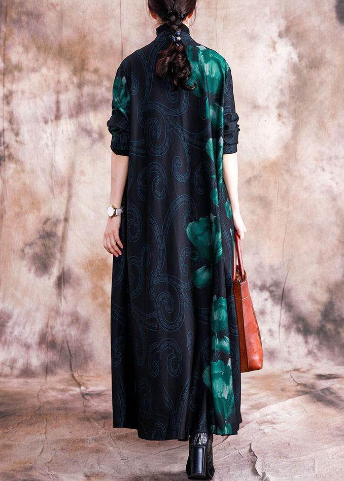 Fine Clothing Long Coats Fall Red Patchwork Blue Print Chinese Button Coat for