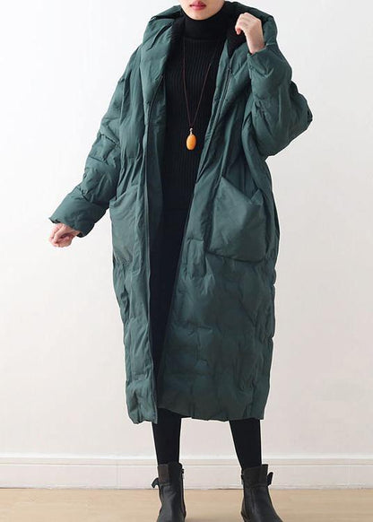 Fine Clothing Winter Jacket Hooded Coats Green Zippered Down Jacket Woman