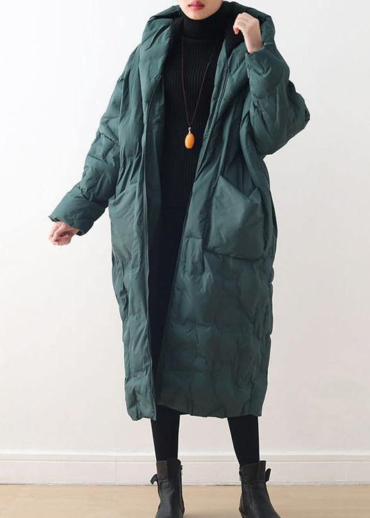 Fine Clothing Winter Jacket Hooded Coats Green Zippered Down Jacket Woman