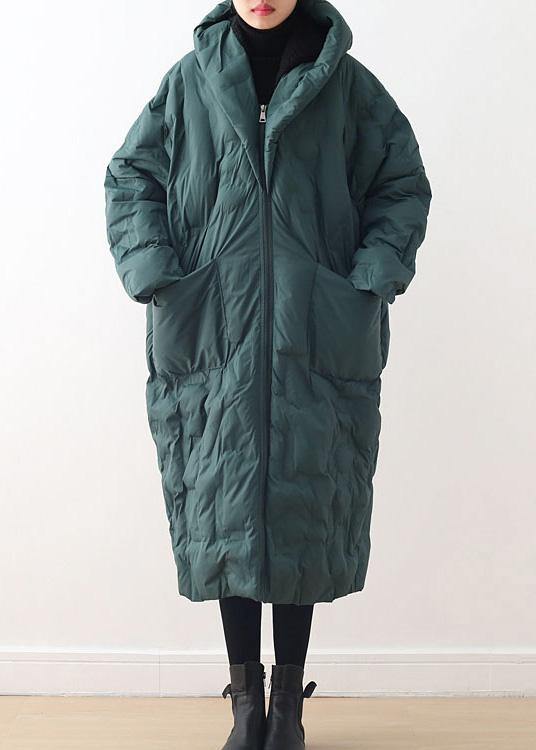 Fine Clothing Winter Jacket Hooded Coats Green Zippered Down Jacket Woman