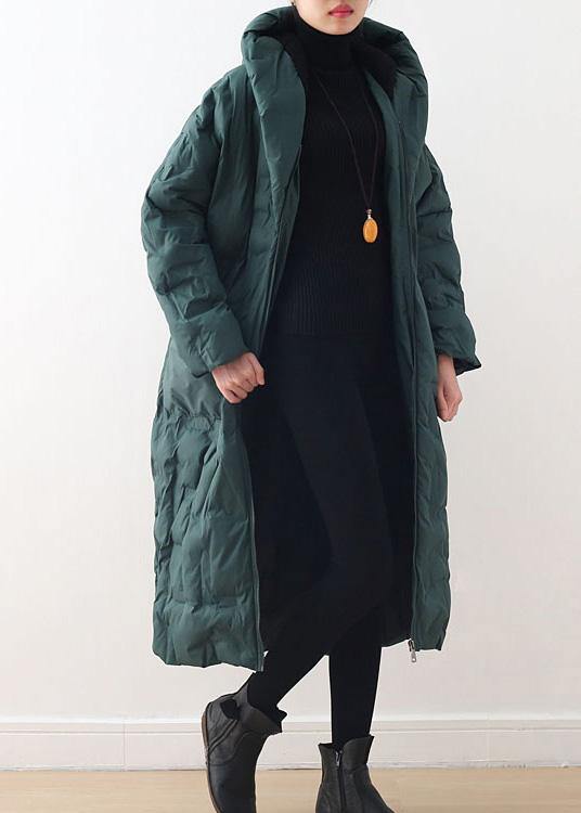 Fine Clothing Winter Jacket Hooded Coats Green Zippered Down Jacket Woman