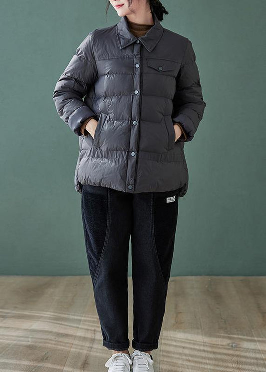 Fine Down Jacket Coats Black Lapel Pockets Outfit