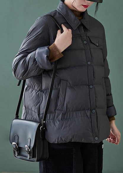 Fine Down Jacket Coats Black Lapel Pockets Outfit