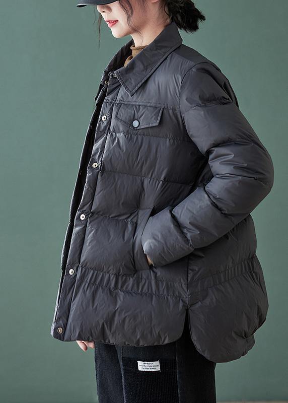 Fine Down Jacket Coats Black Lapel Pockets Outfit