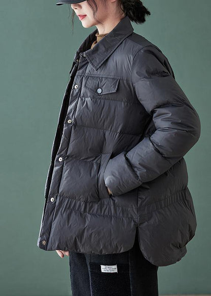 Fine Down Jacket Coats Black Lapel Pockets Outfit